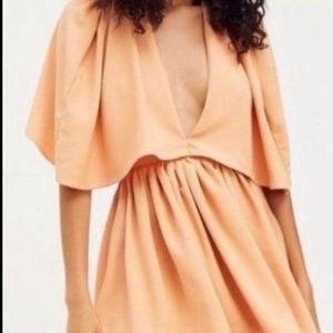 Free People NWT Atoir Tangerine Orange Consequences Plunging V Mini Cape Dress